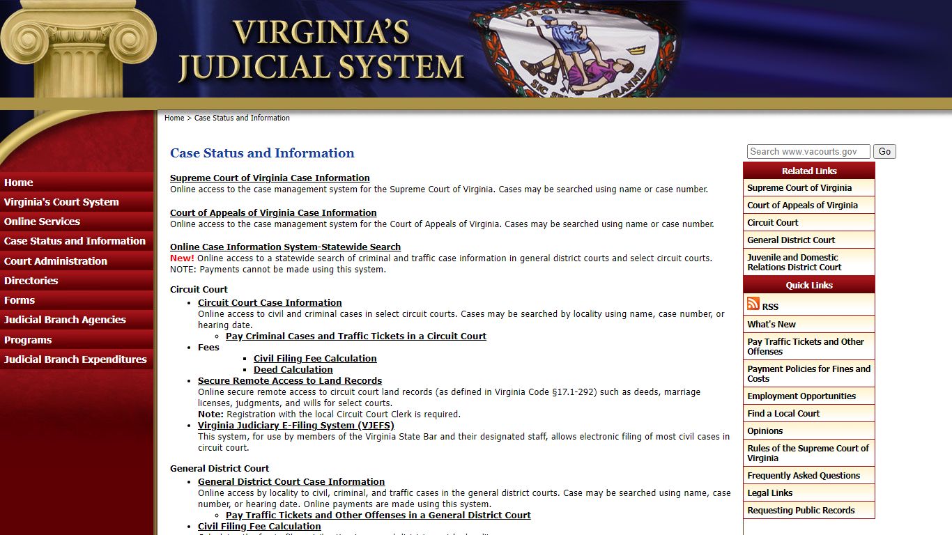 Case Status and Information - Judiciary of Virginia